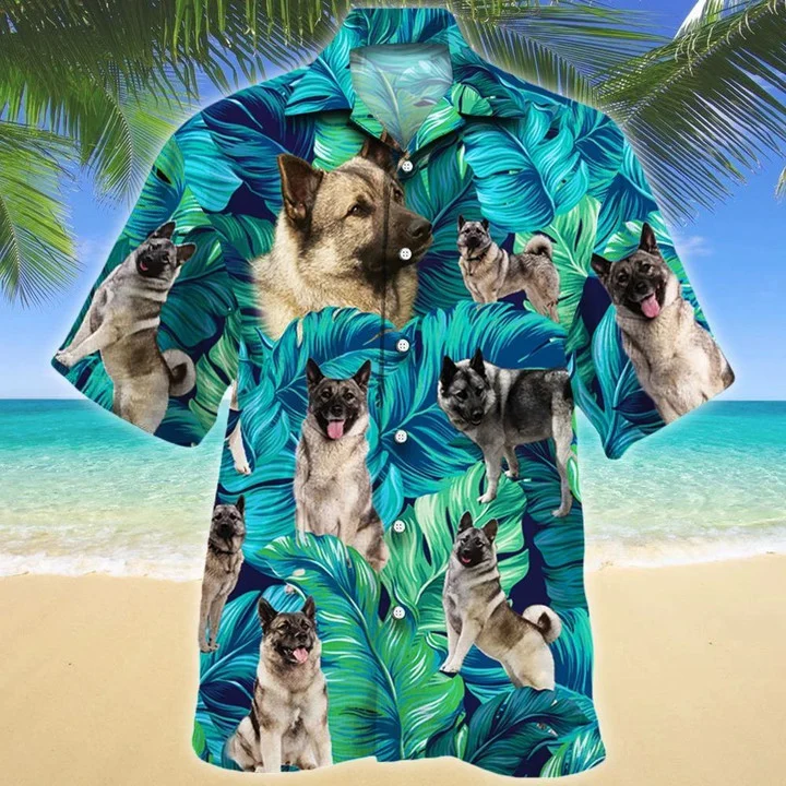 Norwegian Elkhound Dog Tropical Leave Hawaiian Shirt