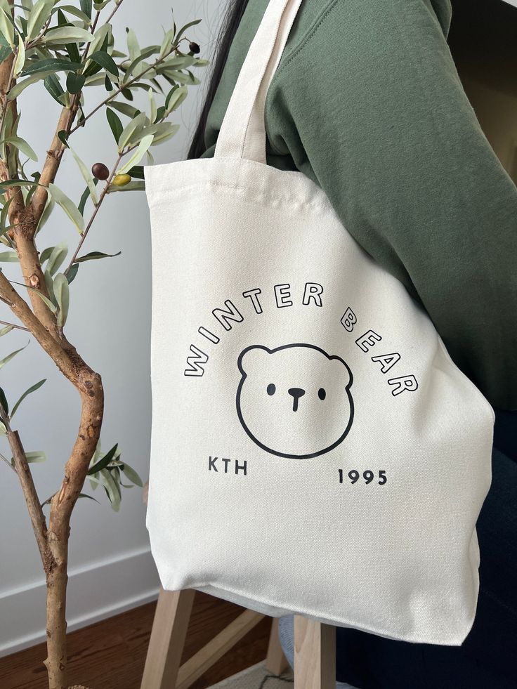 Winter Bear Canvas Tote Bag | shoulder bag perfect for traveling, errand run, everyday bag, school bag, Best Tote Bags Ideas, Cute Tote Bags Ideas, Tote Bag Design Ideas, Girls Tote Bag, Best Canvas Tote Bags Ideas