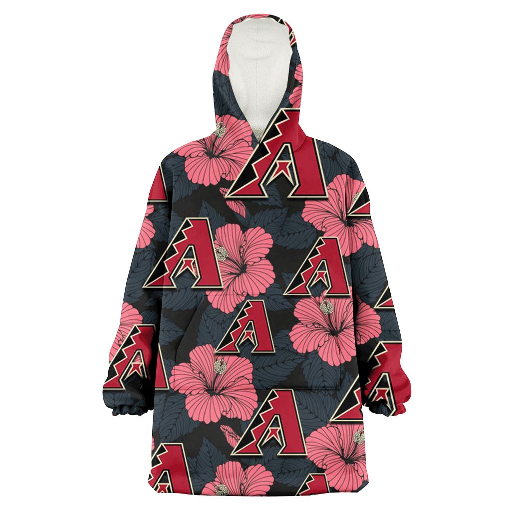 Arizona Diamondbacks Light Coral Hibiscus Gray Leaf Black Background 3D Printed Hoodie Blanket Snug Hoodie