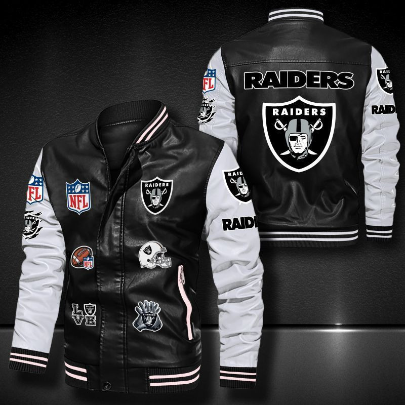 Oakland Raiders Leather Varsity Jacket Bomber Coat