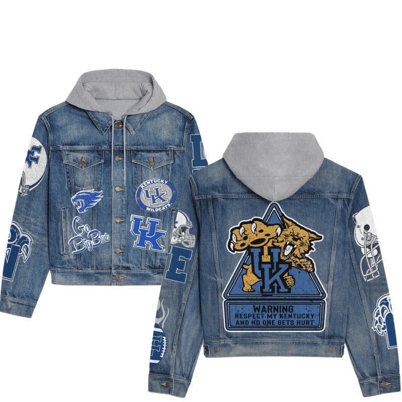 Kentucky Wildcats NCAA Team Logo & Motto v5 3D Hooded Denim Jacket