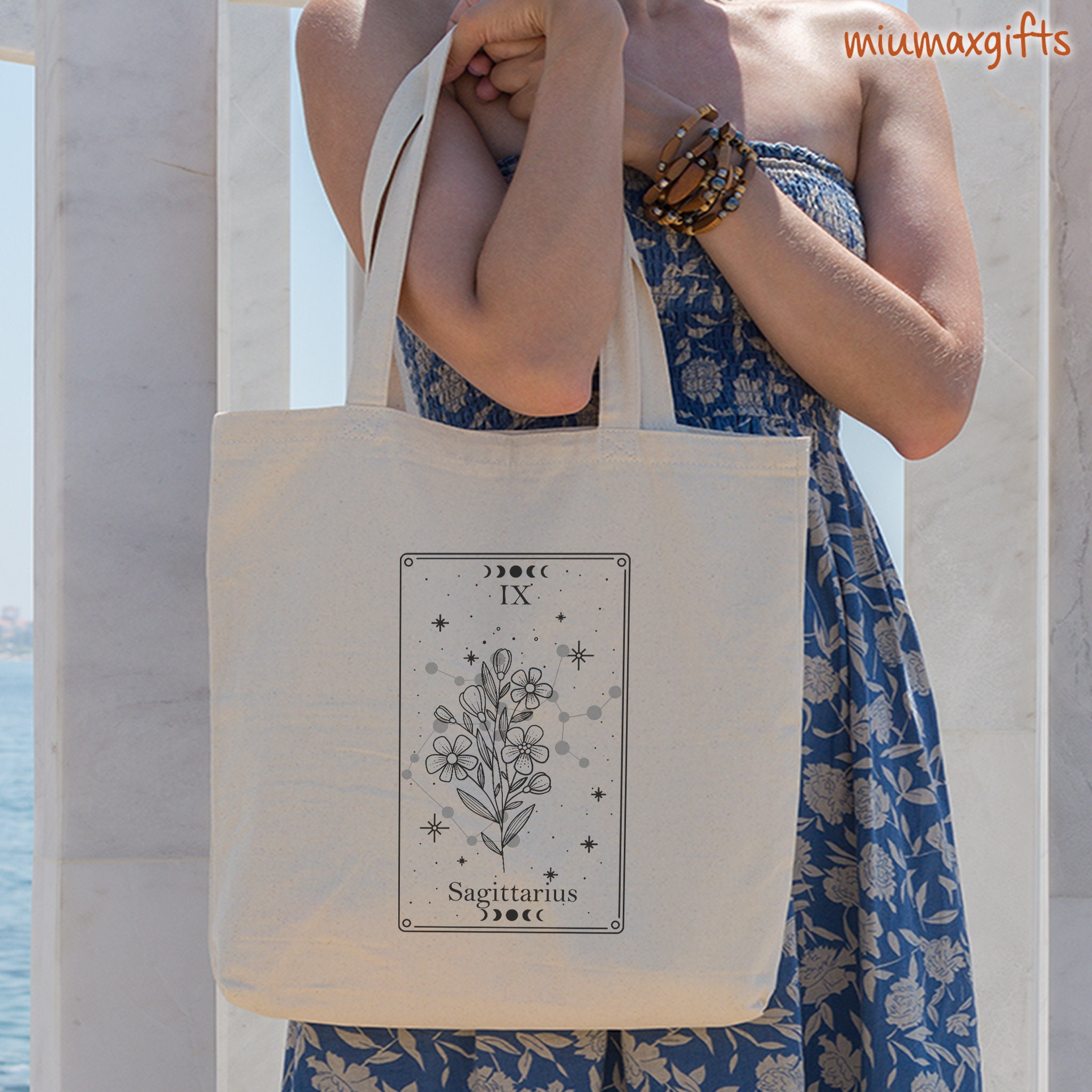 Sagittarius Zodiac Sign & Horoscope Flower Tote Bag, Zodiac Tarot Card Tote, Astrology Tote Bag, Horoscope Tote Bag, Eco-Friendly Tote Bag