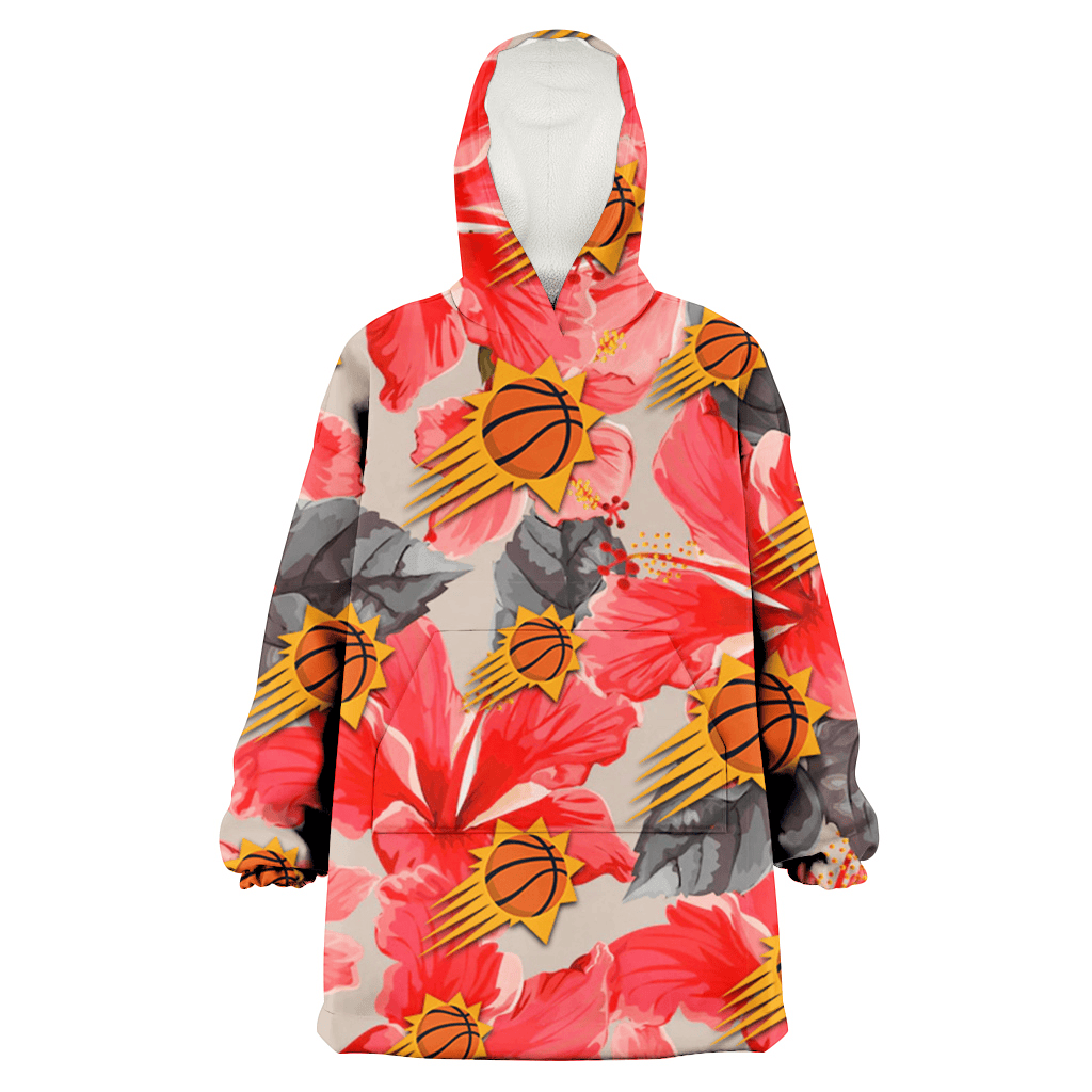 Phoenix Suns Red Hibiscus Gray Leaf Beige Background 3D Printed Hoodie Blanket Snug Hoodie