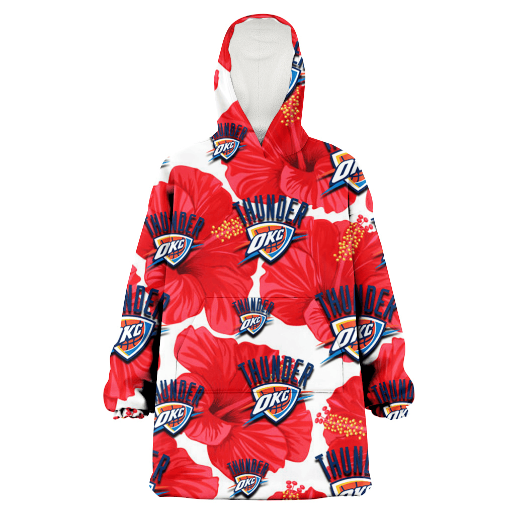 Oklahoma City Thunder Big Red Hibiscus White Background 3D Printed Hoodie Blanket Snug Hoodie