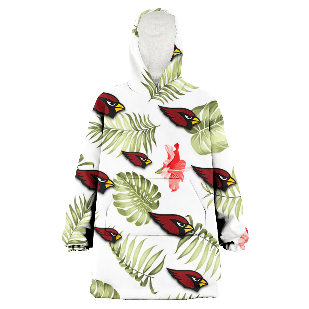 Arizona Cardinals Light Salmon Hibiscus Green Leaf White Background 3D Printed Hoodie Blanket Snug Hoodie