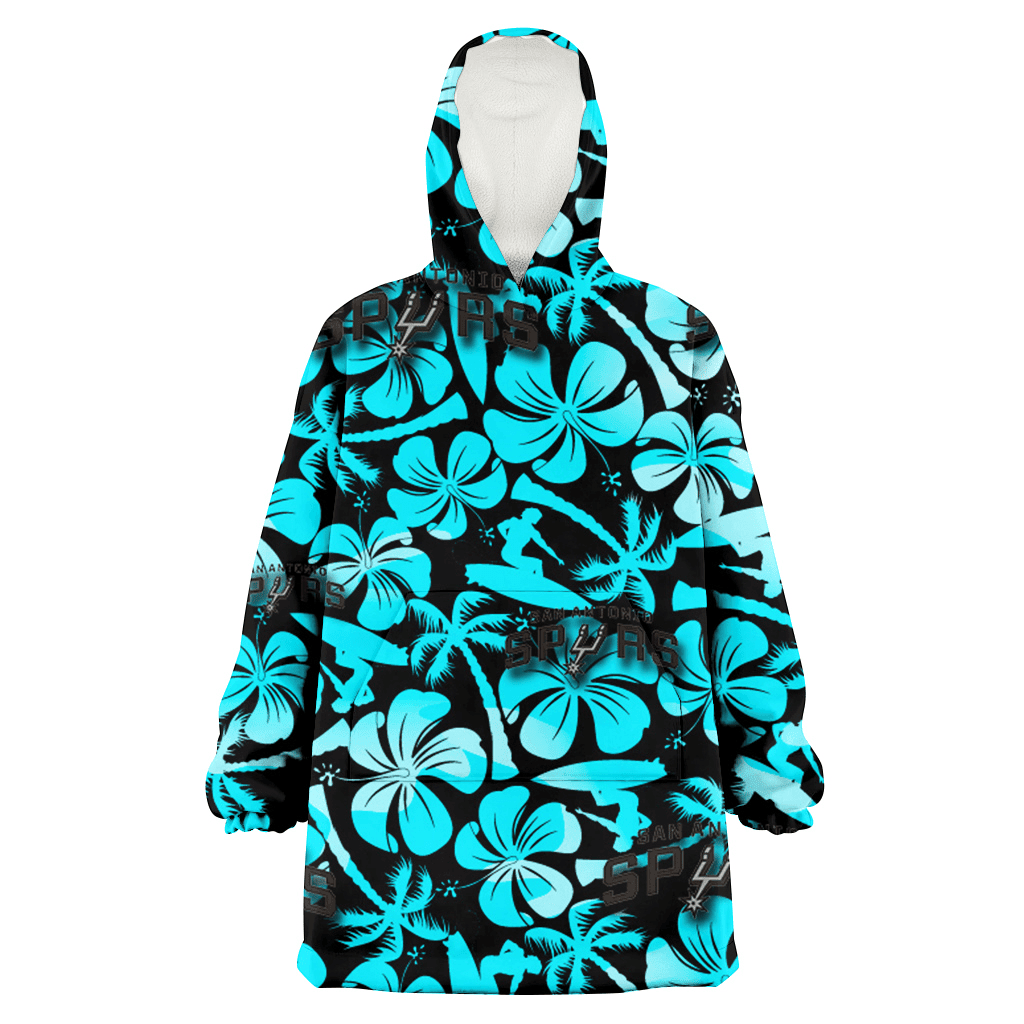 San Antonio Spurs Blue Hibiscus Blue Coconut Tree Black Background 3D Printed Hoodie Blanket Snug Hoodie