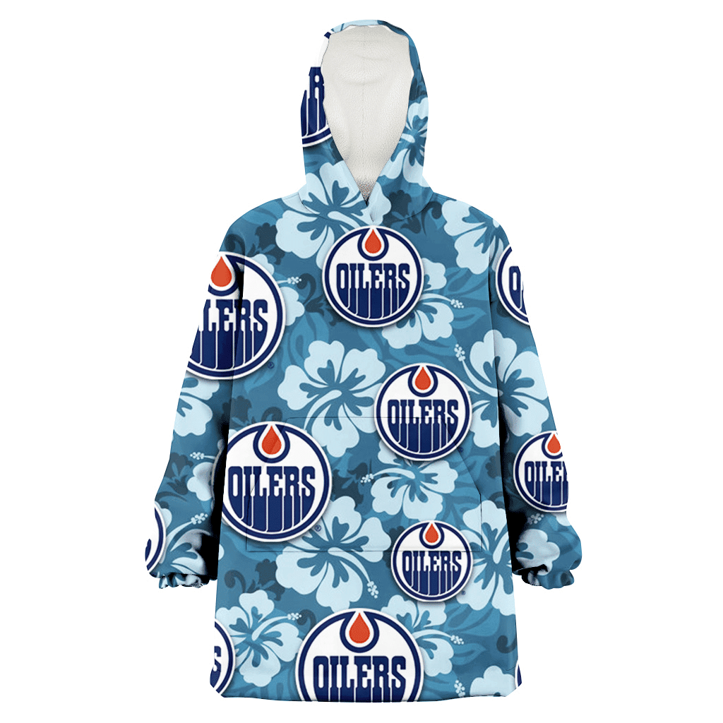 Edmonton Oilers Light Blue Hibiscus Blue Background 3D Printed Hoodie Blanket Snug Hoodie