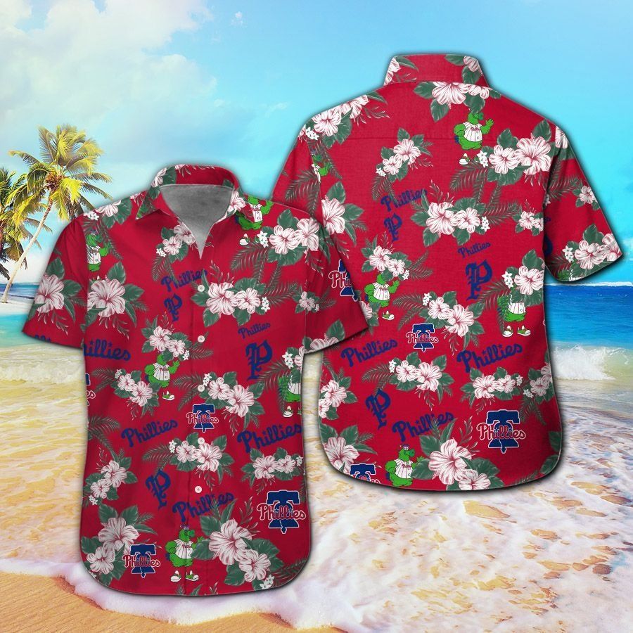 Philadelphia Phillies Short Sleeve Button Up Tropical Hawaiian Shirt Ver03