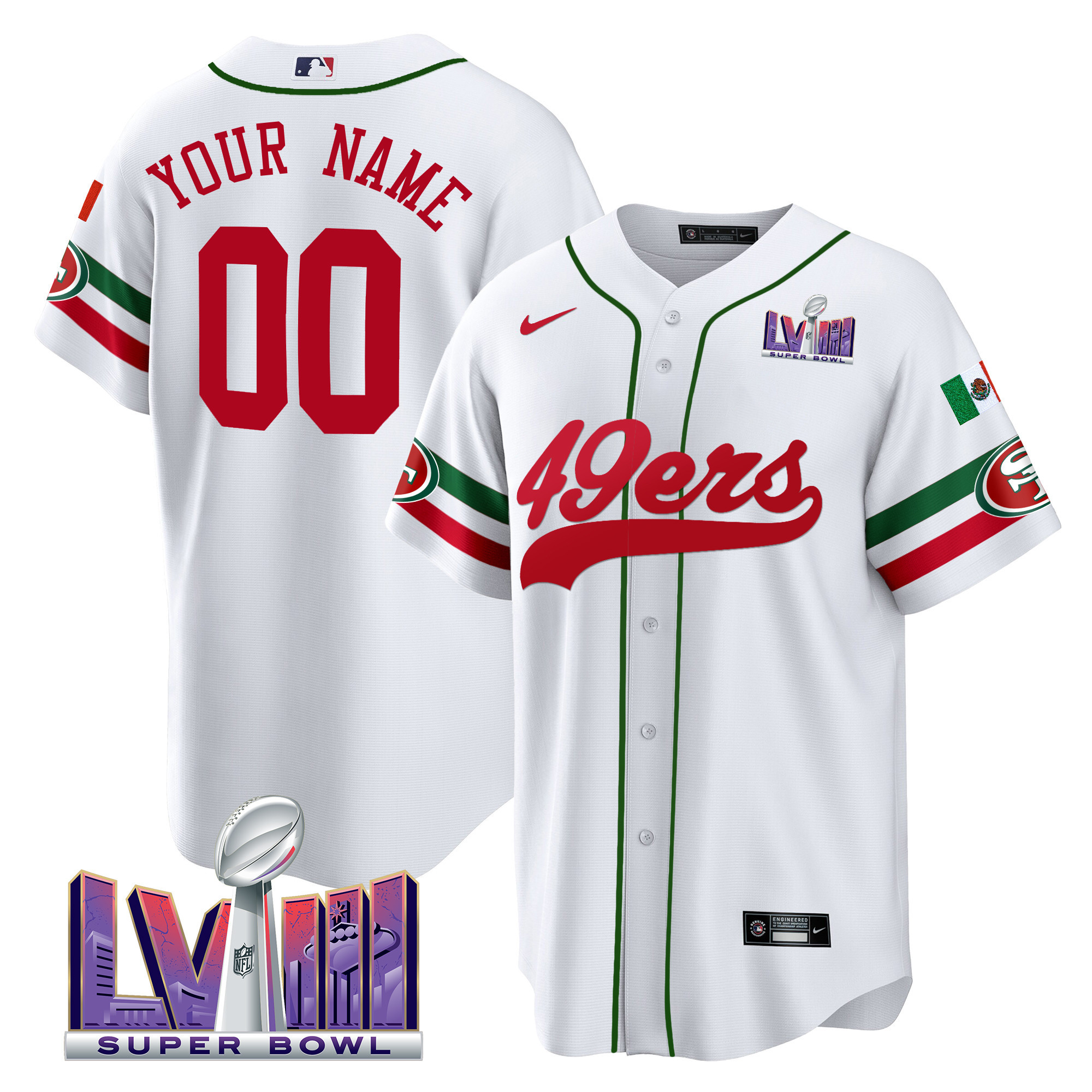 49Ers Mexico Super Bowl Lviii Patch Baseball Custom Jersey – All Stitched