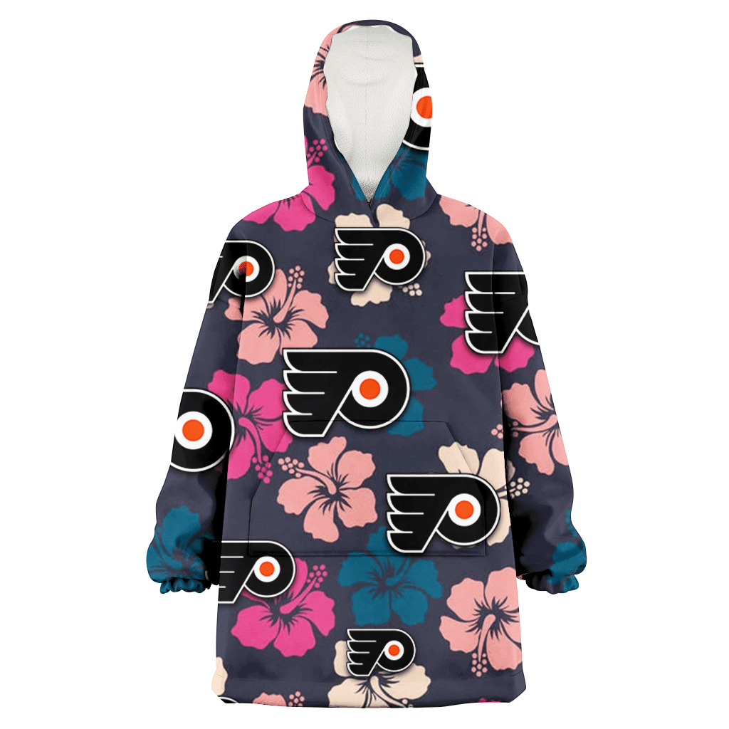 Philadelphia Flyers Colorful Hibiscus Black Background 3D Printed Hoodie Blanket Snug Hoodie