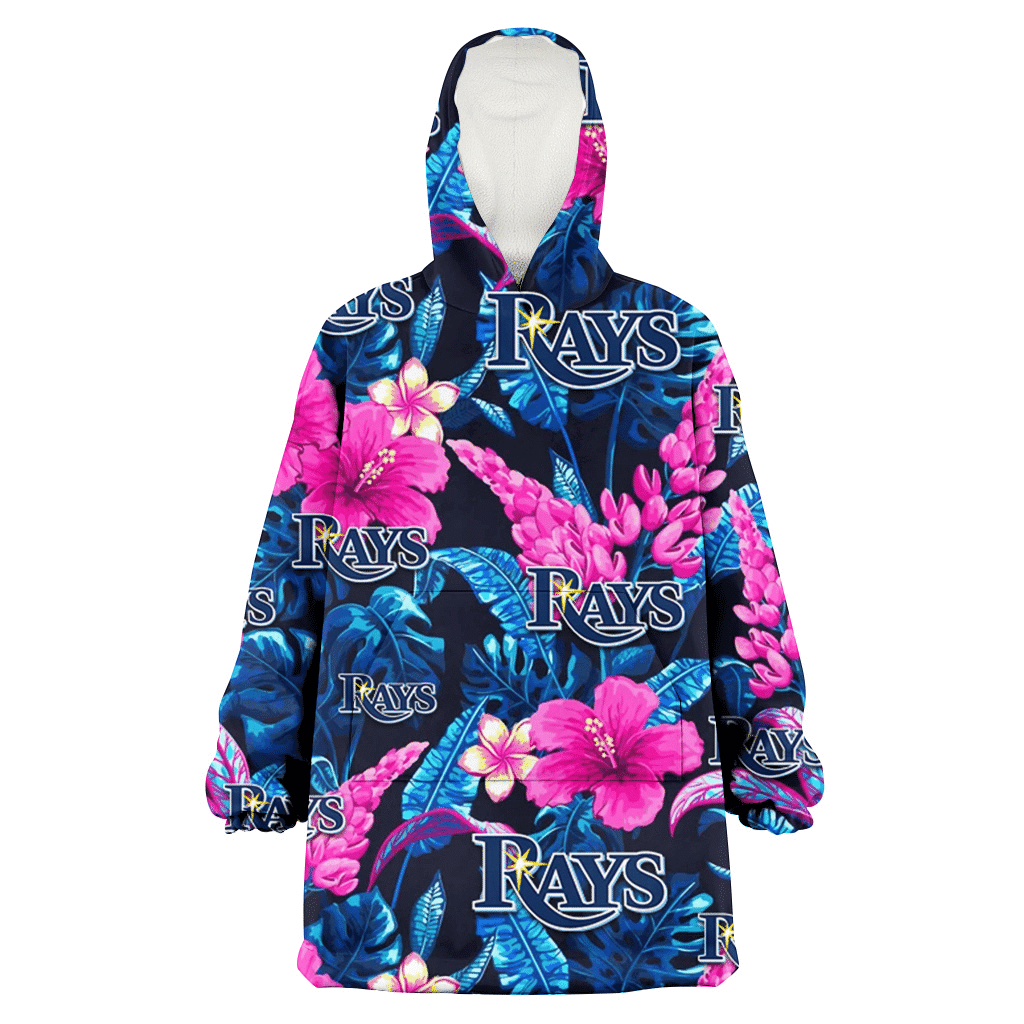 Tampa Bay Rays Violet Red Hibiscus Blue Leaf Black Background 3D Printed Hoodie Blanket Snug Hoodie