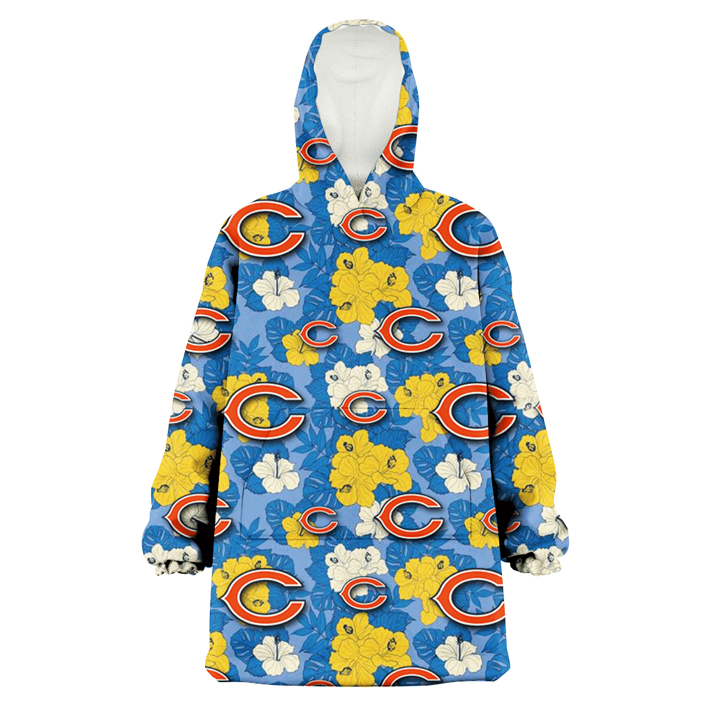 Chicago Bears Yellow White Hibiscus Powder Blue Background 3D Printed Hoodie Blanket Snug Hoodie