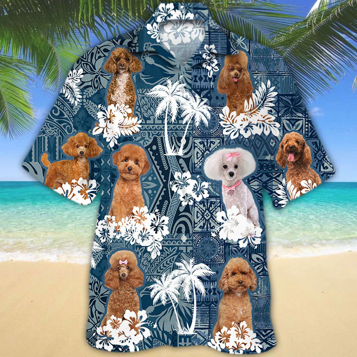 Poodle Hawaiian Shirt, Beach Floral Dog Short Sleeve Hawaiian Aloha Shirt, Summer Hawaiian Shirt For Men, Women