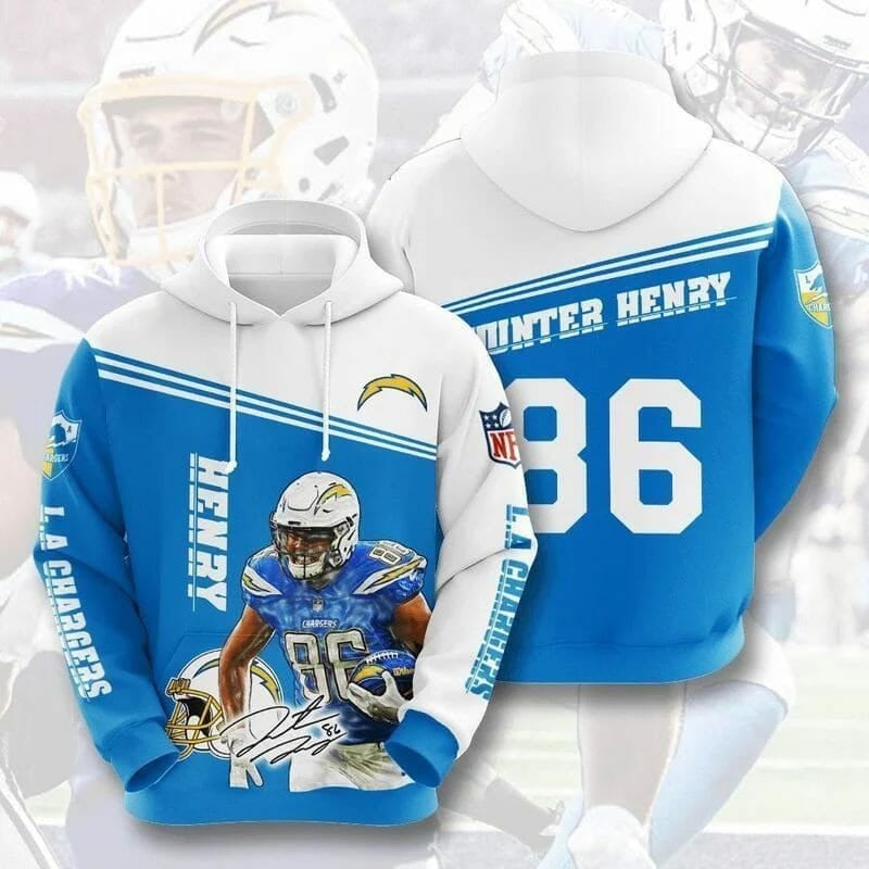 Sport-Team Los Angeles Chargers Hunter Henry Powder Blue White Pullover Hoodie Aop Shirt