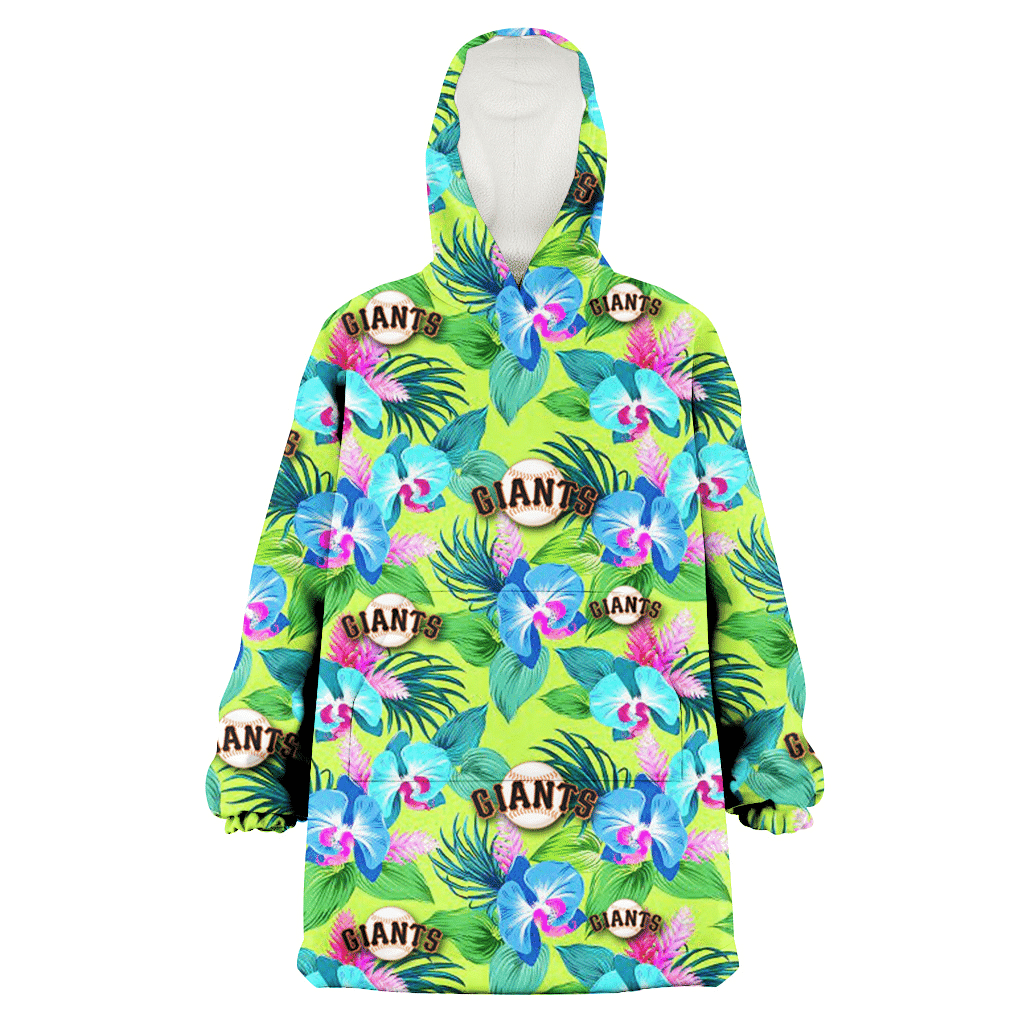 San Francisco Giants Blue Orchid Green Pink Leaf Green Background 3D Printed Hoodie Blanket Snug Hoodie