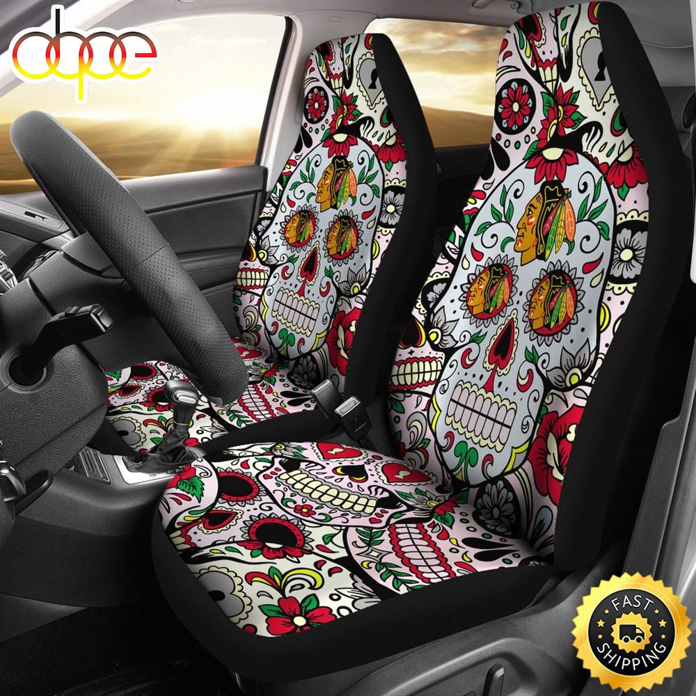 Party Skull Chicago Blackhawks Car Seat Cover Set CSC1265