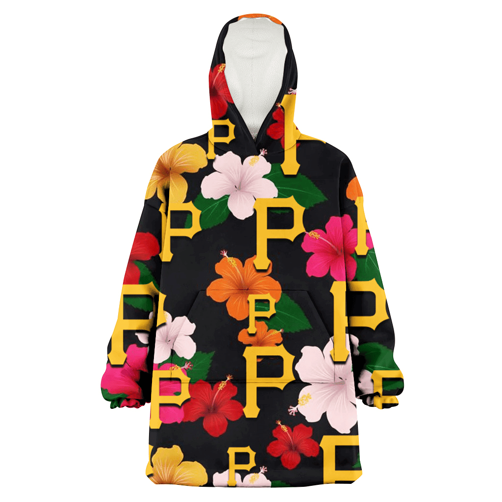 Pittsburgh Pirates Pink Orange Yellow White Hibiscus Black Background 3D Printed Hoodie Blanket Snug Hoodie