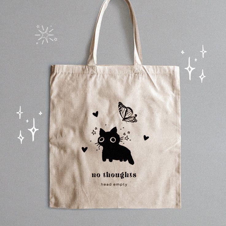 No Thoughts Head Empty Black Cat Tote Bag, Aesthetic Tote Bag, Cat Tote Bag, Artsy Tote Bag, Black Cat Tote, Funny Cat Tote Bag, Kitten Tote, Best Tote Bags Ideas, Cute Tote Bags Ideas, Tote Bag Design Ideas, Girls Tote Bag, Best Canvas Tote Bags Ideas