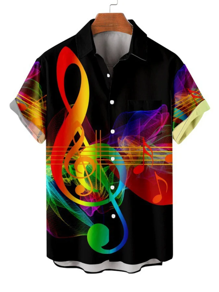 Colorful Musical Note Print Casual Shirt, Hawaiian Shirt For Men