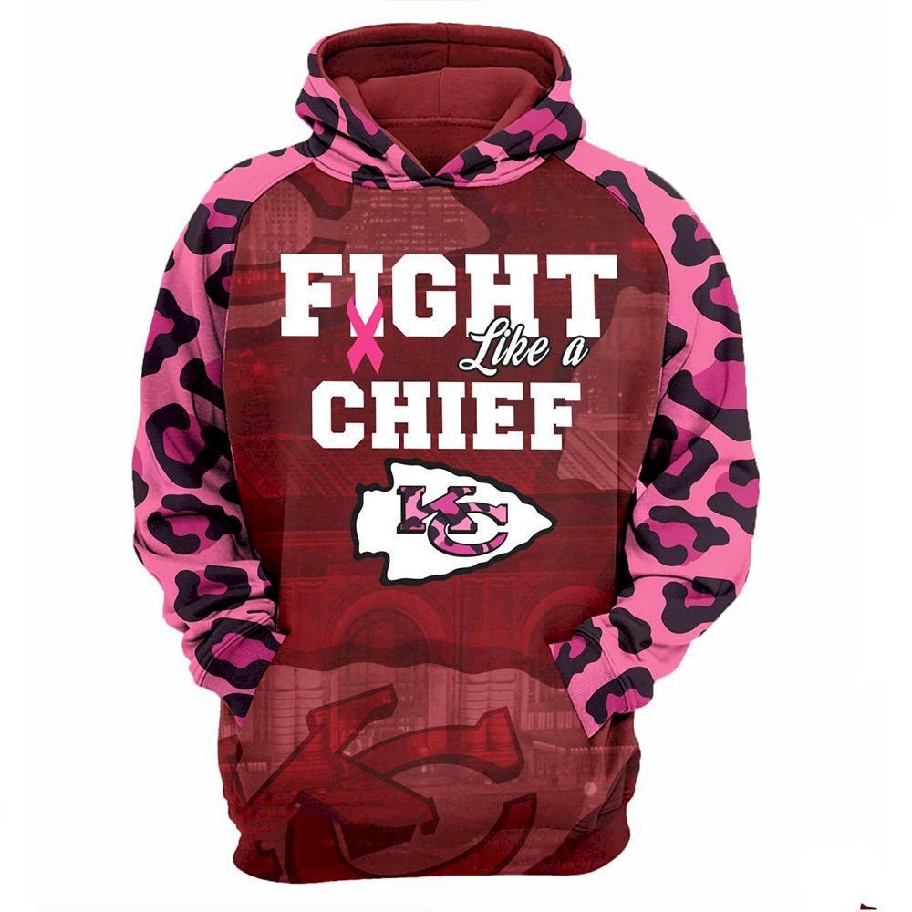 Breast Cancer Fight Like A Kansas City Chiefs Leopard 44 Unisex 3D Hoodie Gift For Fans