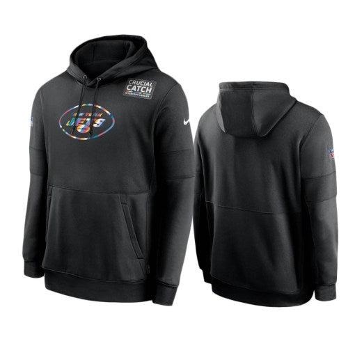 New York Jets Black Sideline Performance Crucial Catch Pullover Hoodie