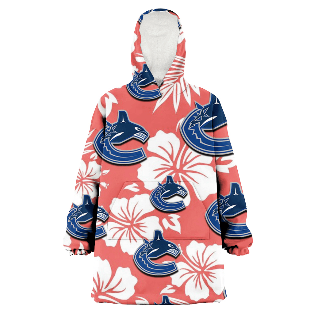 Vancouver Canucks White Hibiscus Salmon Background 3D Printed Hoodie Blanket Snug Hoodie