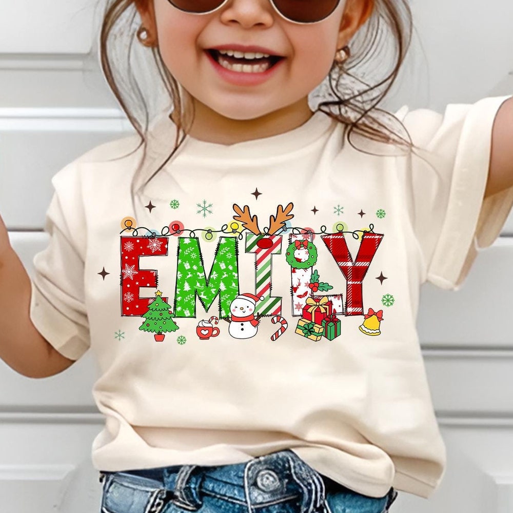 Kids Christmas Toddler Shirt, Youth Christmas Shirt, Custom Baby Name Christmas Toddler Top, Girls Boys Christmas Shirt, Cute Reindeer Shirt Wear Art, Own The Look