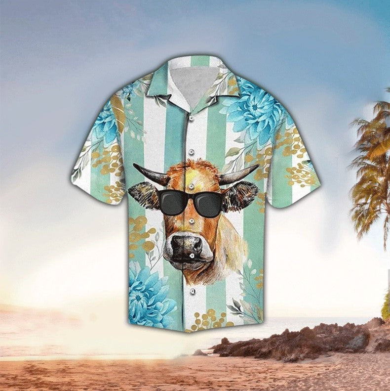 Amazing Tropical Cow 3D All Over Printed Unisex Hawaiian Shirt Hawaii Shirt Men