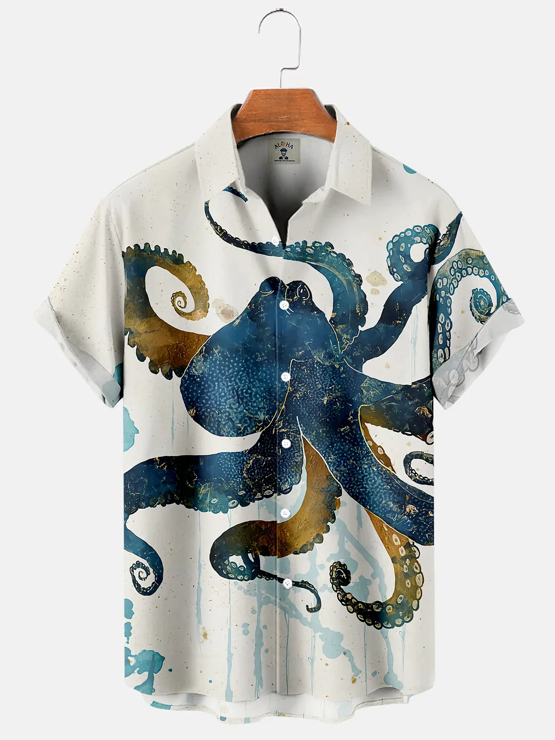 Men’S Sea Life Octopus Ink Splatter Short Sleeve Hawaiian Shirt