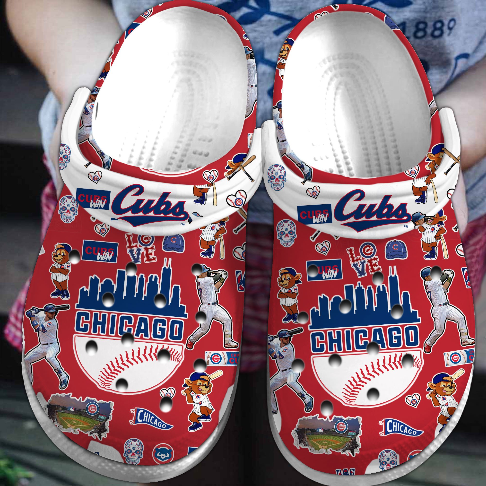 Chicago Cubs Logo Baseball MLB Cheer Mascot White Sander Red Crocss Classic Clogs Shoes Ver797