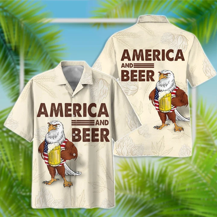 America Eagle Beer Hawaiian Shirt, Summer Short Sleeve Button Hawaiian Shirt