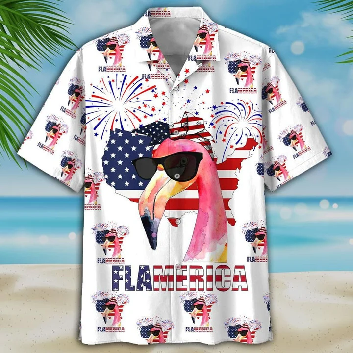 Flamingo American Flag Hawaiian Shirt For Men Women