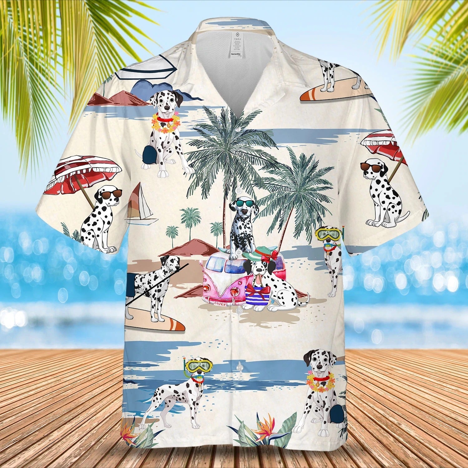 Dalmatian Summer Beach Hawaiian Shirt, Short Sleeve Dog Full Print Aloha Beach Shirt For Men And Woman