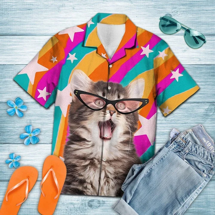 Cute Pink Glasses Cat Smile To The World Hawaiian Shirt, Gift For Cat Lovers