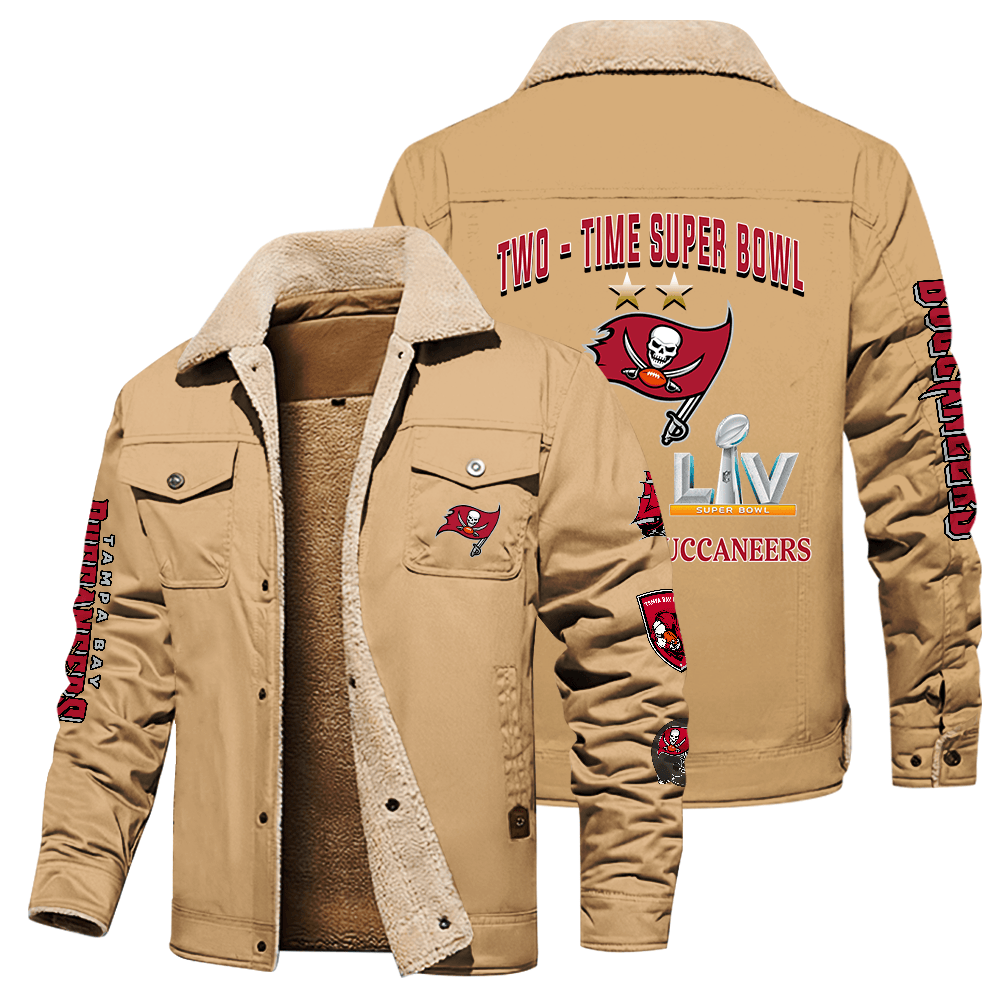 Tampa Bay Buccaneers NFL Two Time Super Bowl Champions Brown Stand Collar Jacket