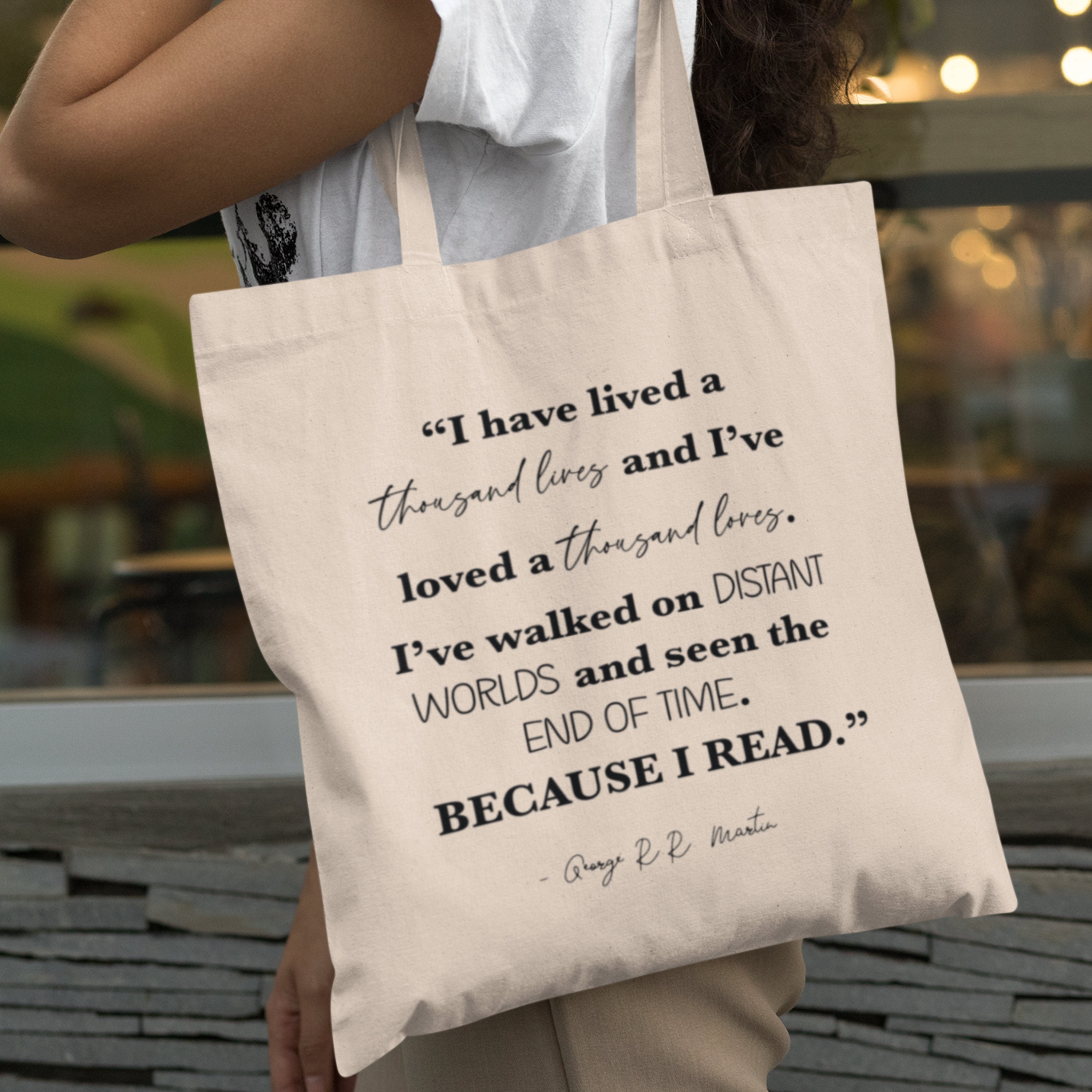 I Have Lived a Thousand Lives Canvas Tote Bag, Bookish Tote Bag, Quotes, Book Bag, Everyday Bag, Reading Tote, Teacher Gifts, Holiday Gifts