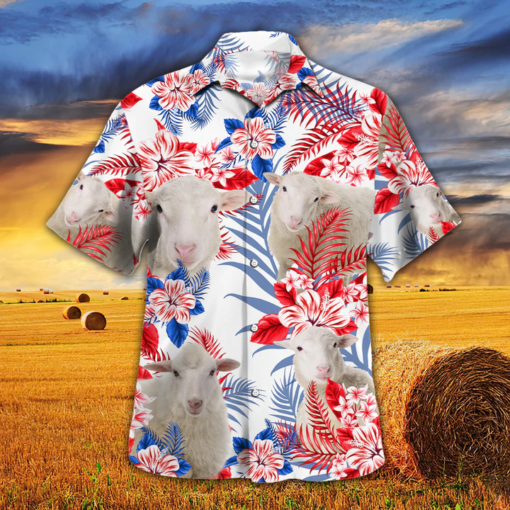 Sheep Lovers American Flag Hawaiian Shirt, Sheep Hawaiian Shirt Vintage Flower, Hawaiian Shirt Men, Hawaiian Shirt Women