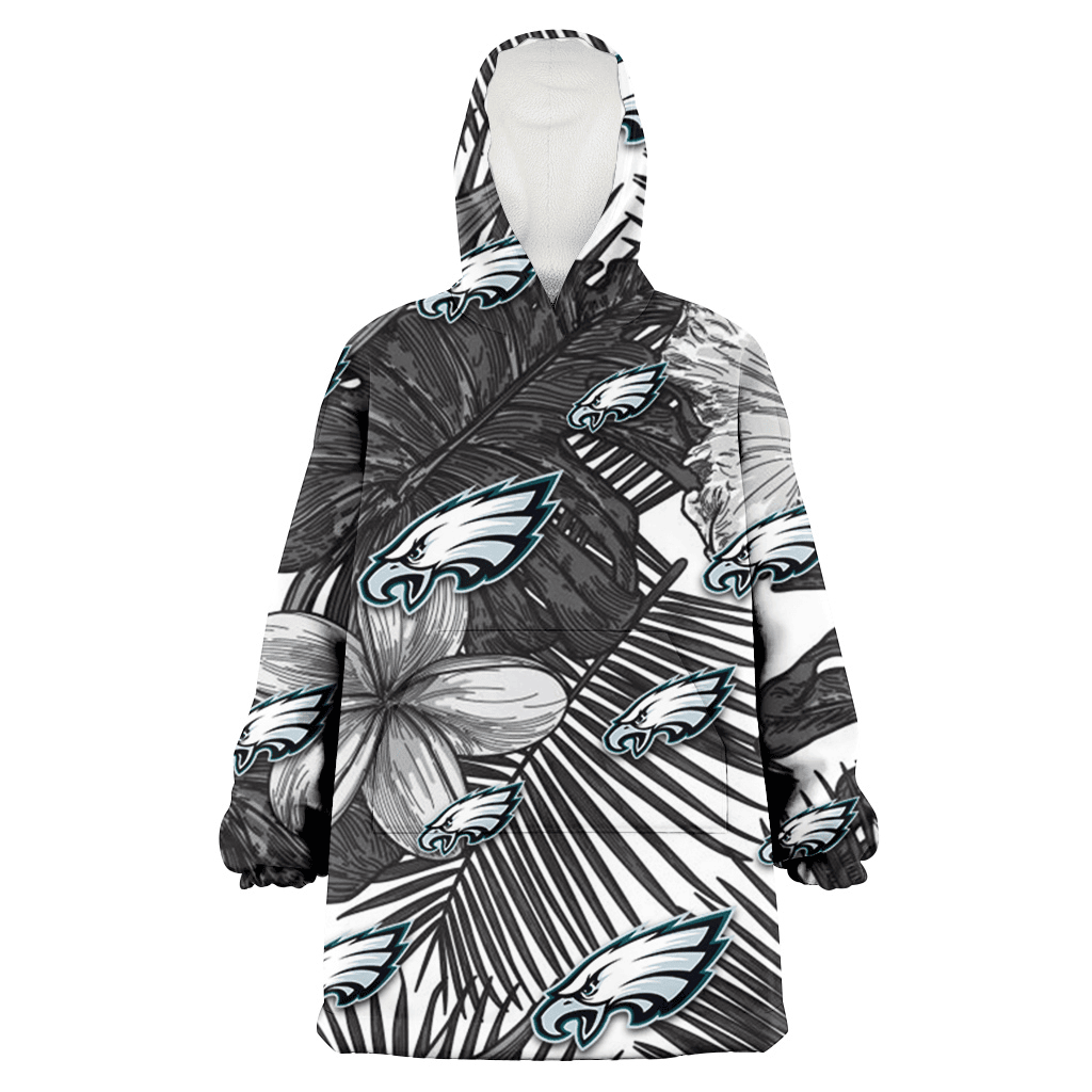 Philadelphia Eagles Grey Sketch Hibiscus Palm Leaf White Background 3D Printed Hoodie Blanket Snug Hoodie