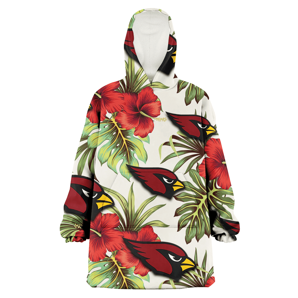 Arizona Cardinals Red Hibiscus Green Tropical Leaf Cream Background 3D Printed Hoodie Blanket Snug Hoodie