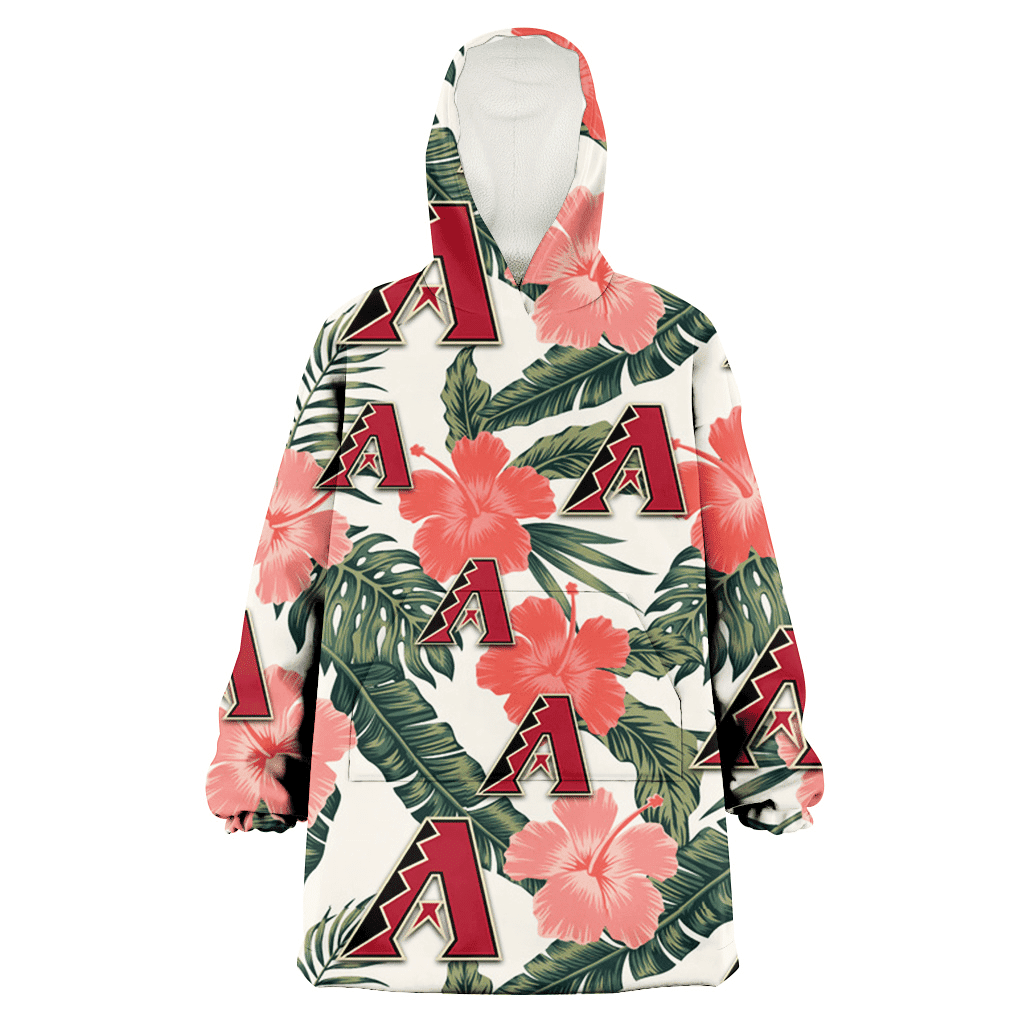 Arizona Diamondbacks Pink Coral Hibiscus Banana Leaf Beige Background 3D Printed Hoodie Blanket Snug Hoodie