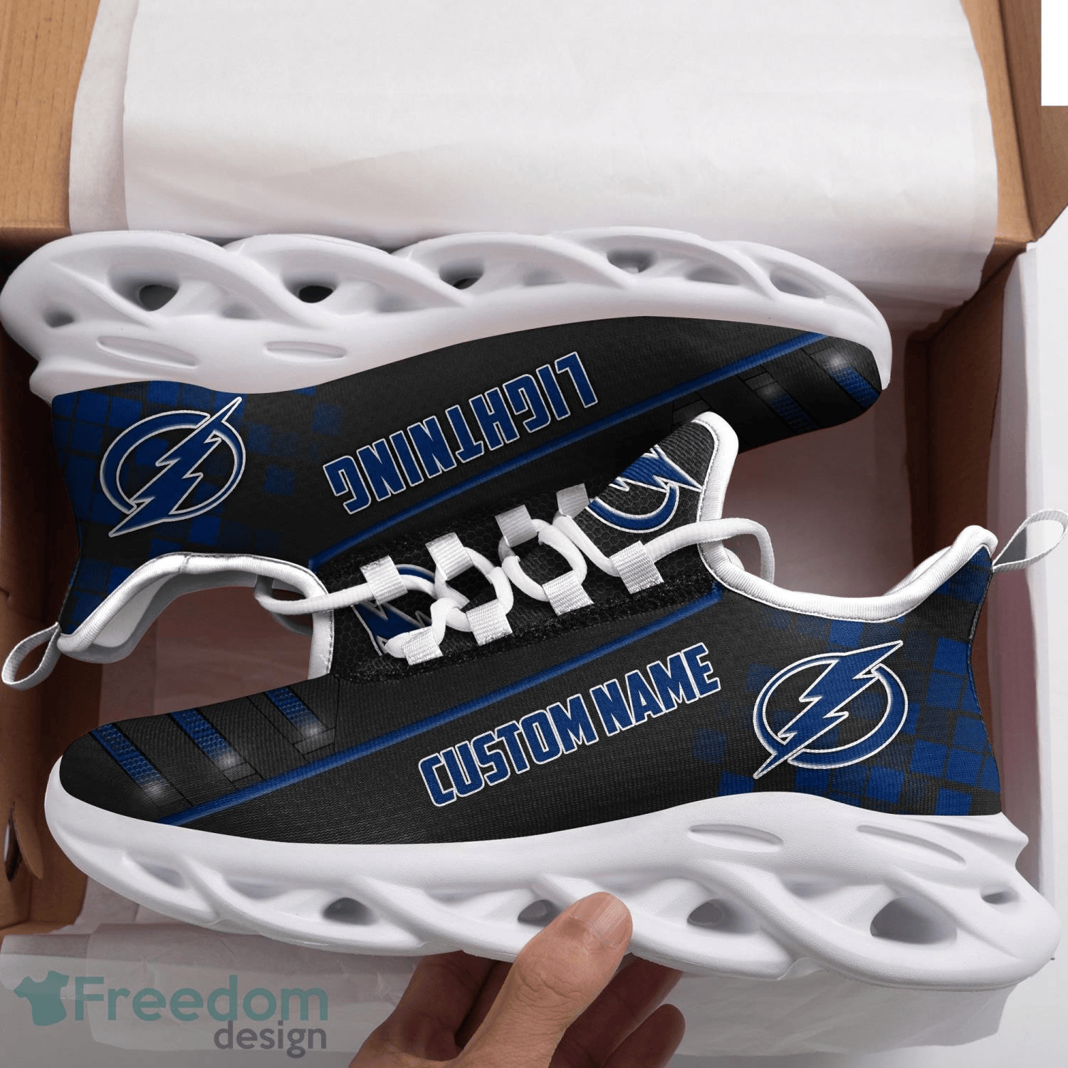 Tampa Bay Lightning Custom Name Black Blue Max Soul Shoes