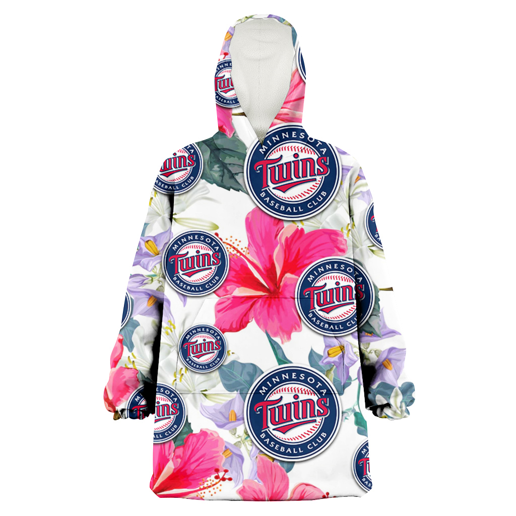 Minnesota Twins Pink Hibiscus White Orchid White Background 3D Printed Hoodie Blanket Snug Hoodie