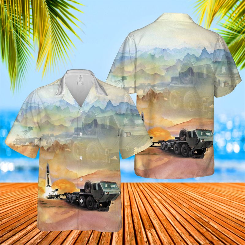 Usa Hemtt M983 Tractor & Pershing Ii Hawaiian Shirt, Hawaiian Shirt For Men, Dad Husband Veteran