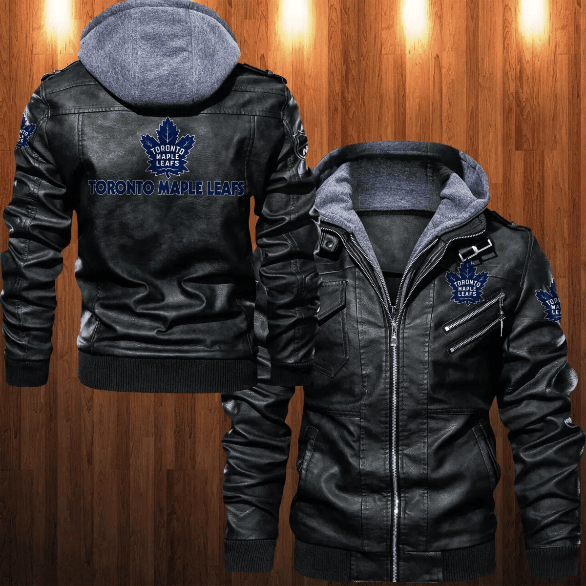 Toronto Maple Leafs Zip Leather Jacket With Hood