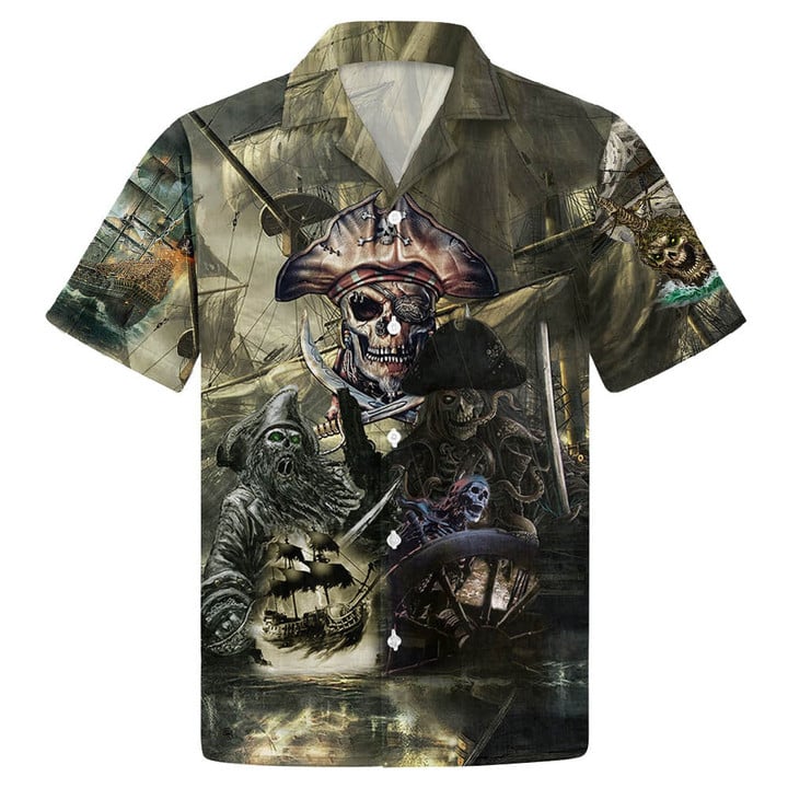 Caribbean Skull Pirate Ghost Ship Hawaiian Shirt, Summer Gift