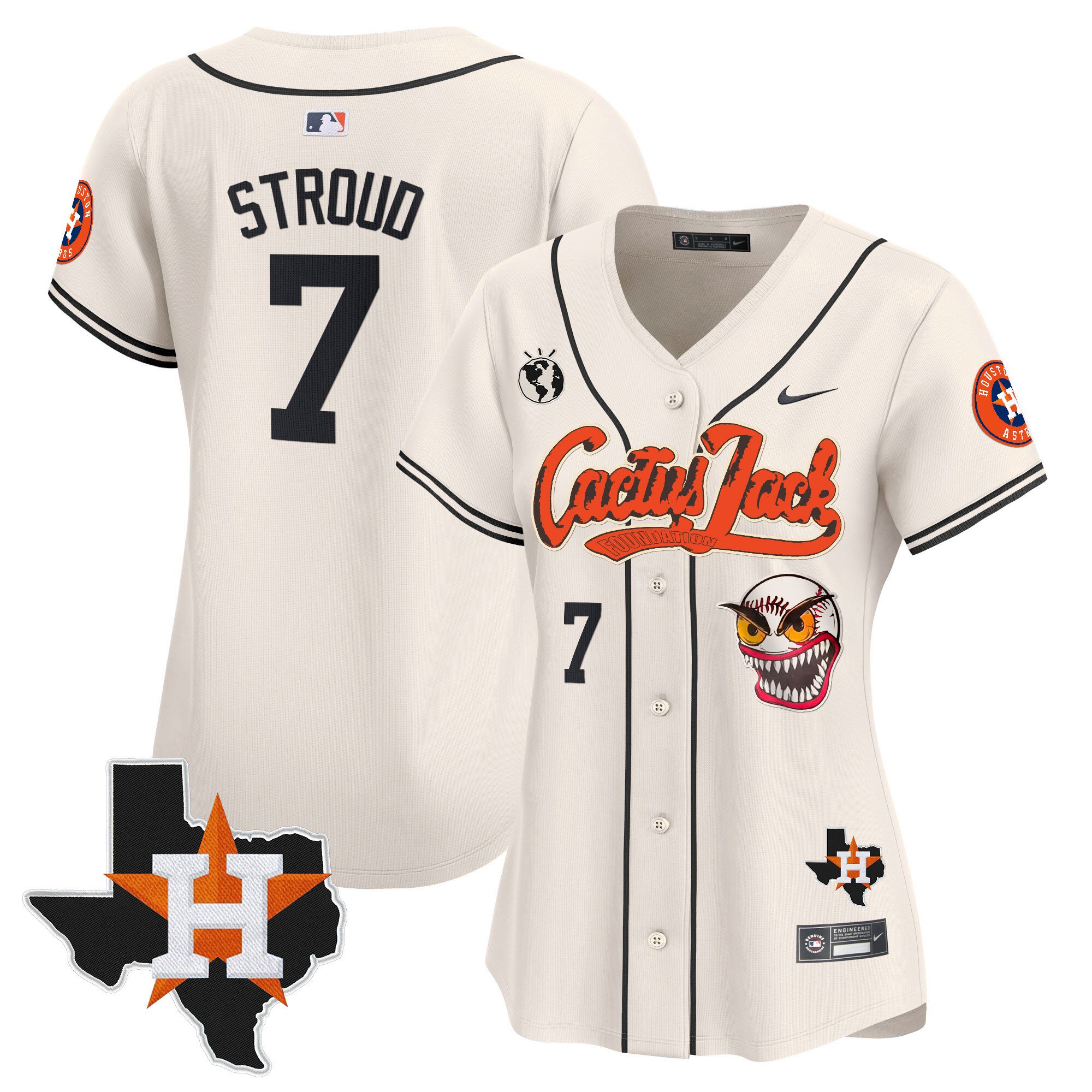 Women’S Houston Astros Cactus Jack Patch Vapor Premier Limited Jersey V6 – Stitched