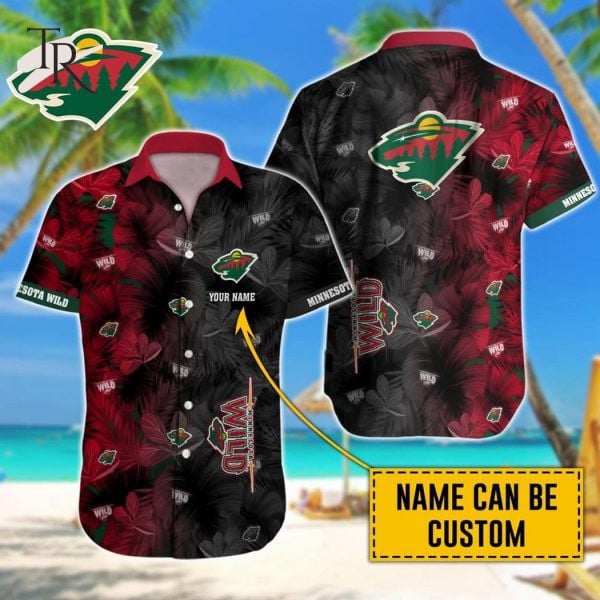 Custom Name Nhl Minnesota Wild Team Name And Tropical Pattern 3D Hawaiian Shirt
