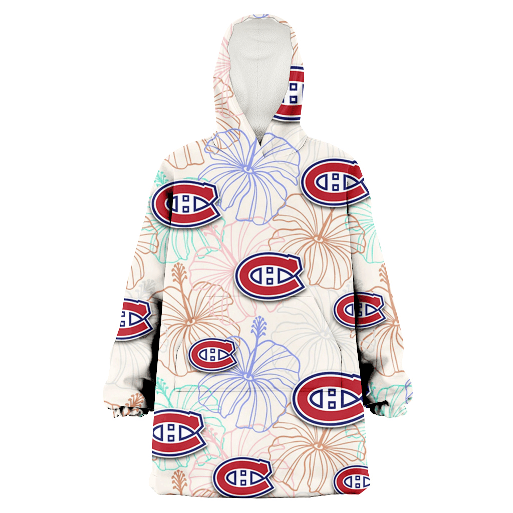 Montreal Canadiens Sketch Pastel Hibiscus Beige Background 3D Printed Hoodie Blanket Snug Hoodie