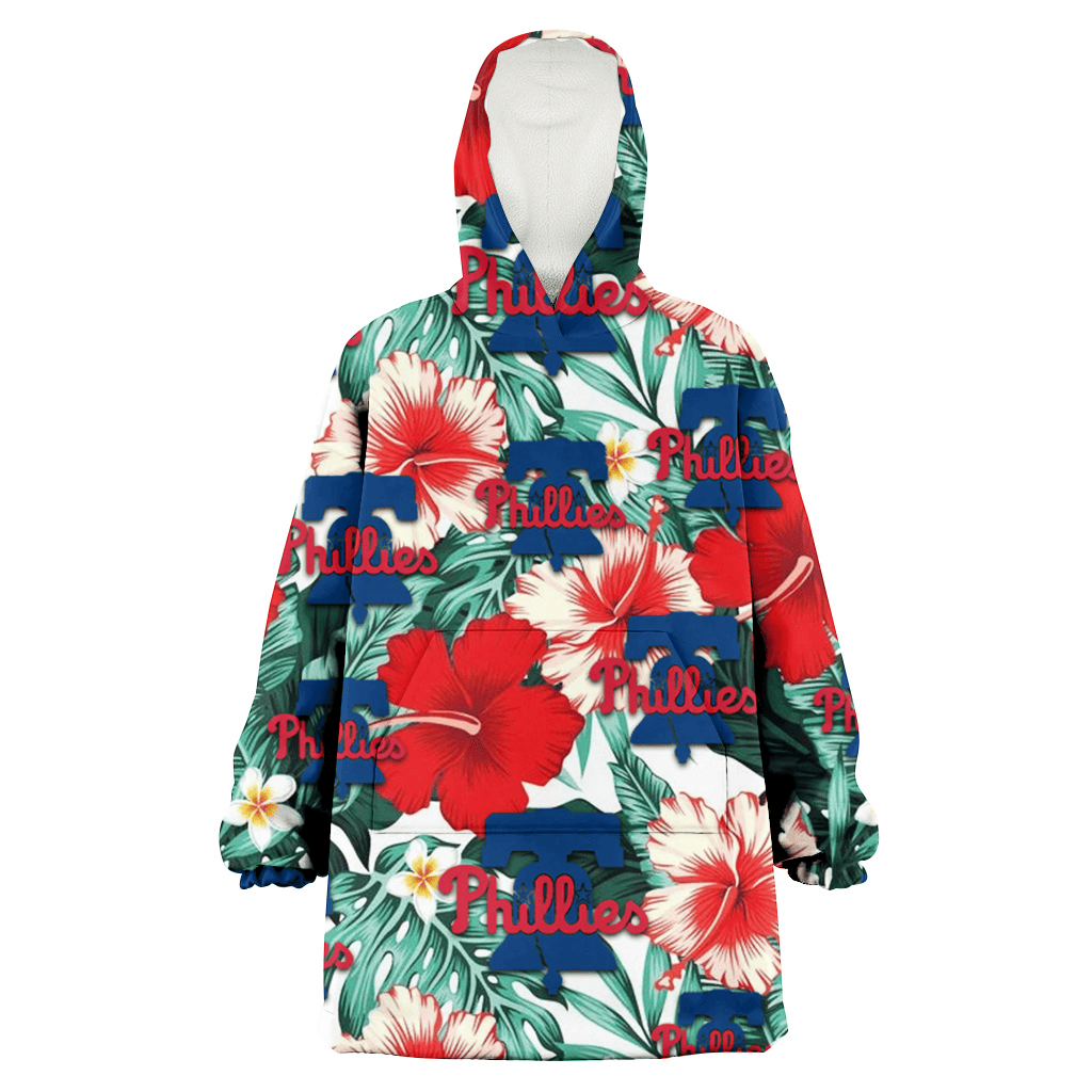 Philadelphia Phillies Red Coral Hibiscus White Porcelain Flower Banana Leaf 3D Printed Hoodie Blanket Snug Hoodie