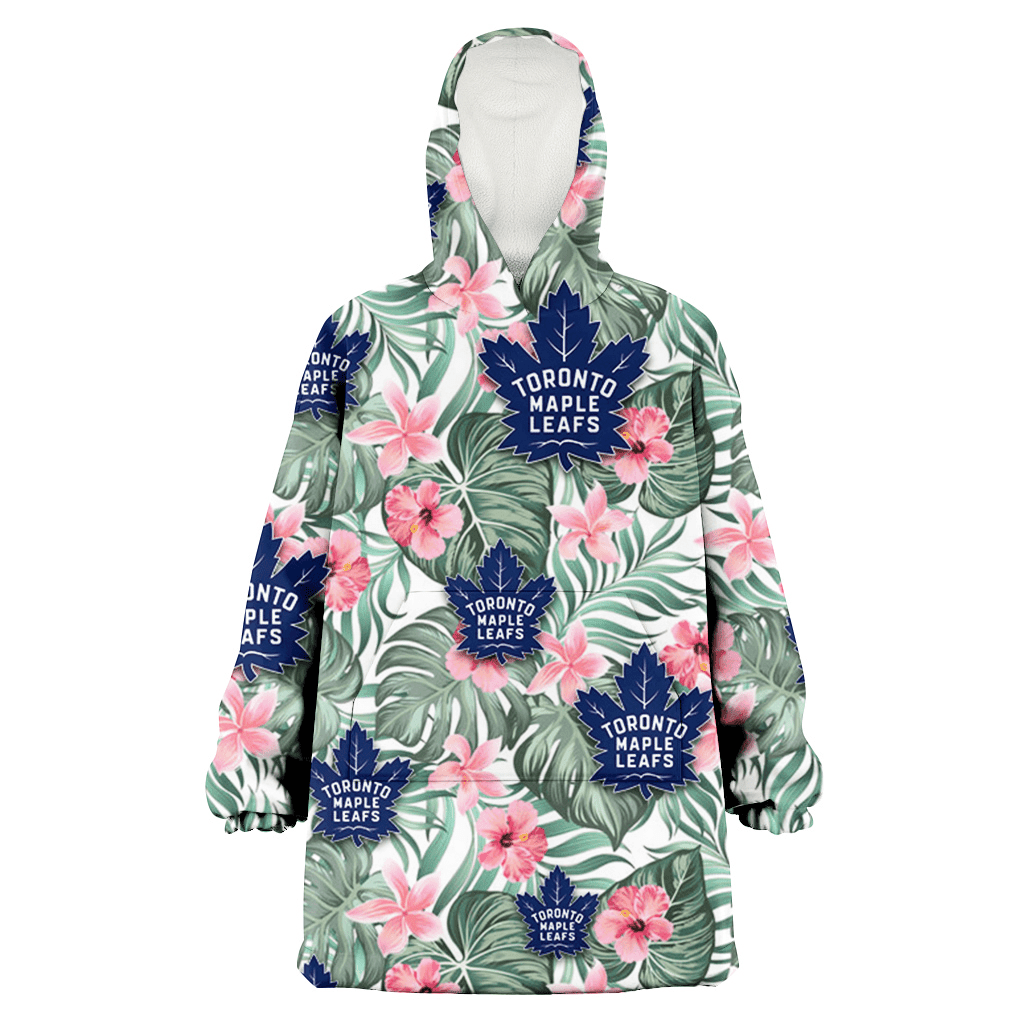 Toronto Maple Leafs Pink Hibiscus Porcelain Flower Tropical Leaf White Background 3D Printed Hoodie Blanket Snug Hoodie